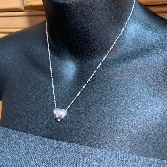 Solid Stamped 14K White Gold Natural Diamond Chunky Heart Pendant Necklace - Picture 14 of 16